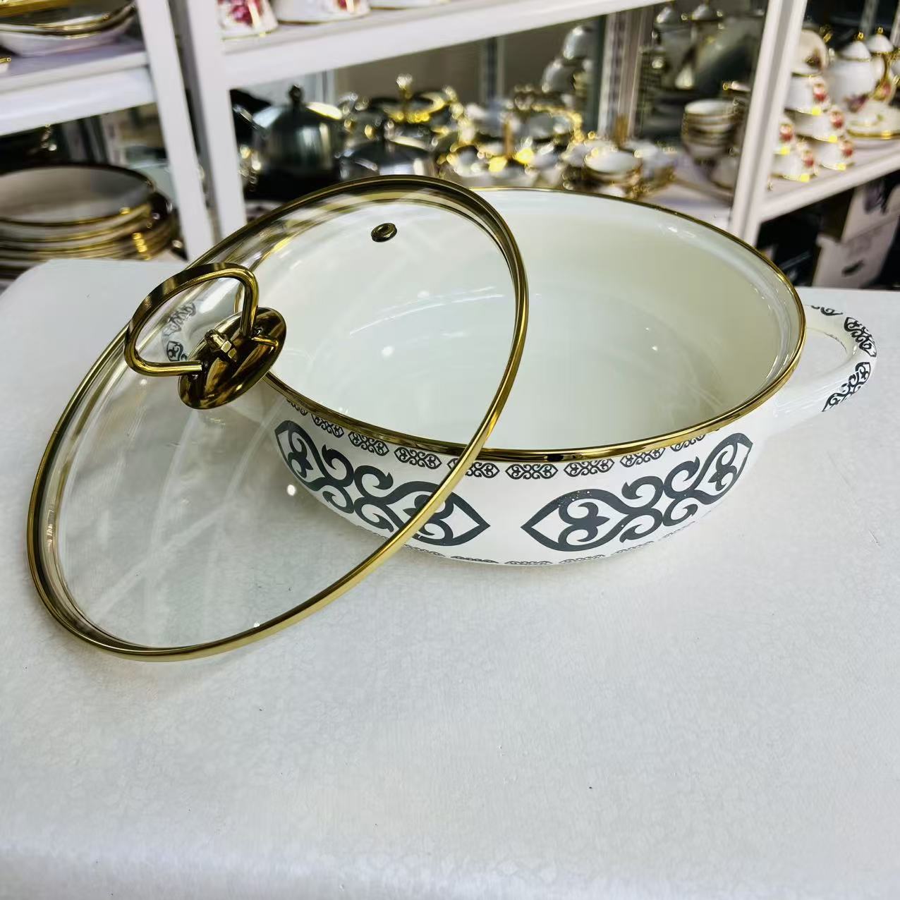 新疆包邮 【24cm海鲜锅】搪瓷哈族克族风格拉面盆