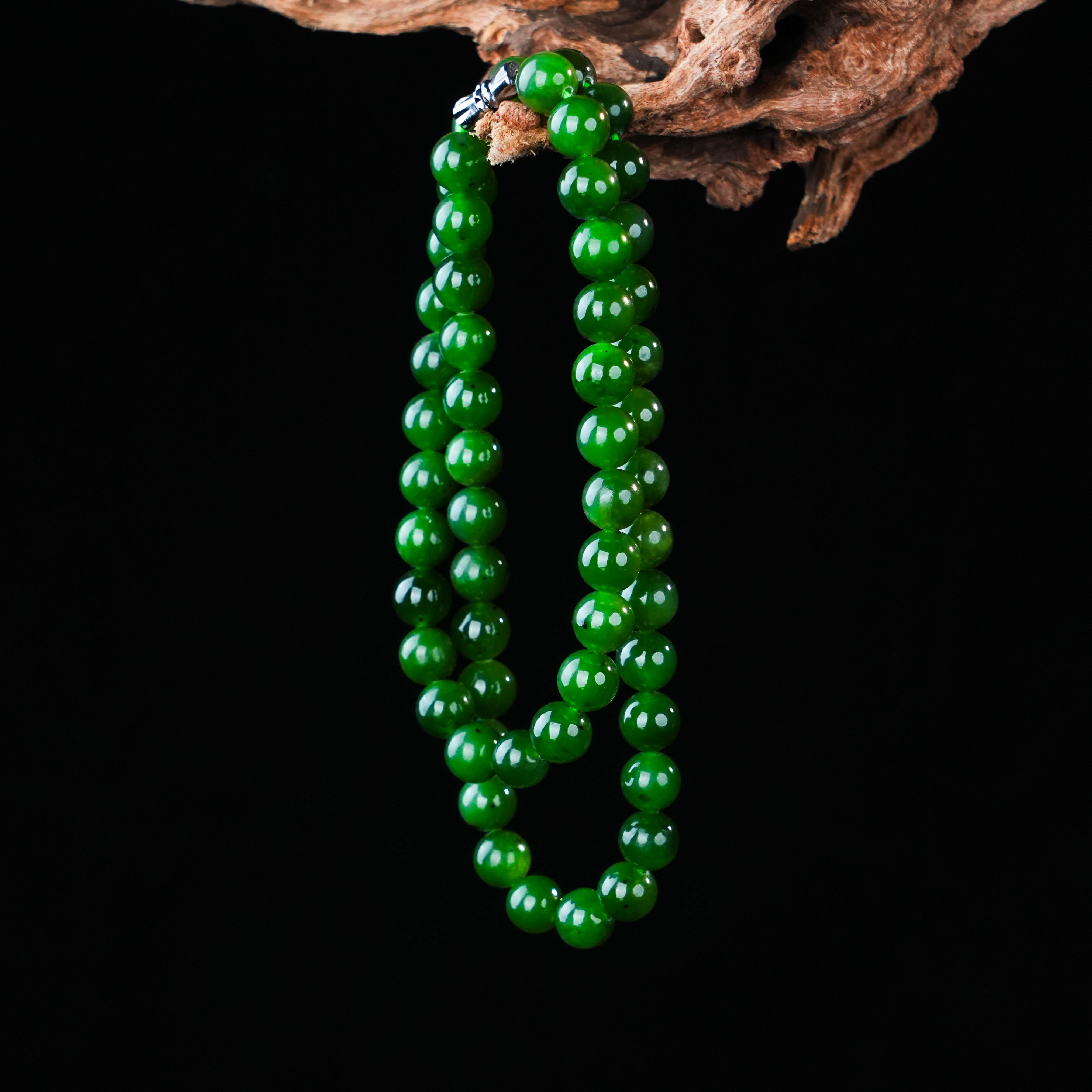 SC-078 天然碧玉圆珠素珠项链 猕猴桃 和田玉  微矿点