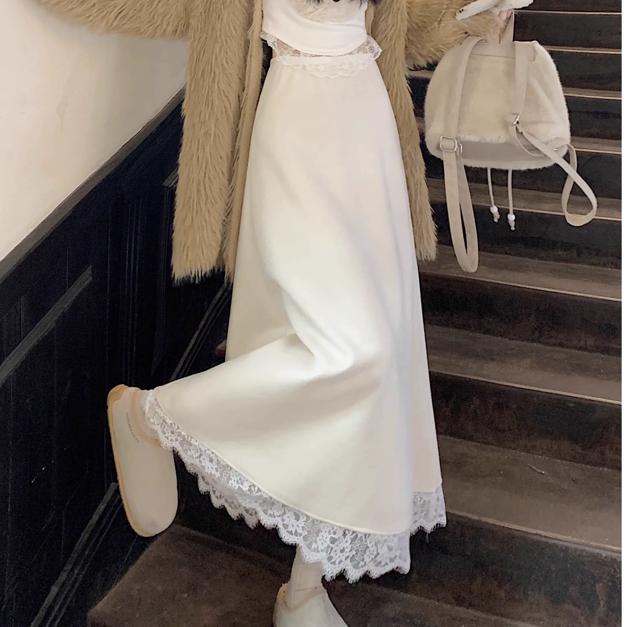 蕾丝拼接长裙不褪色高腰半身裙复古显瘦收腰夏季853