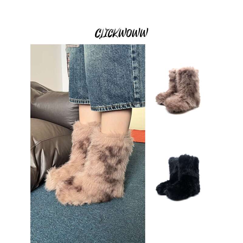 Clickwoww 中筒长毛毛毛雪地靴