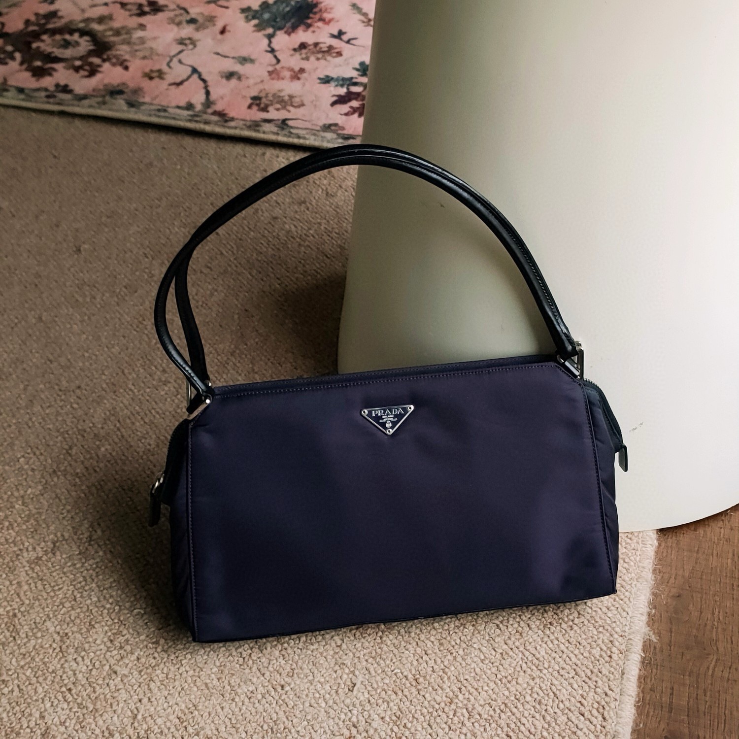 99新 Prada/普拉达 Azul-PRADA 紫色尼龙三角标腋下单肩包 38941