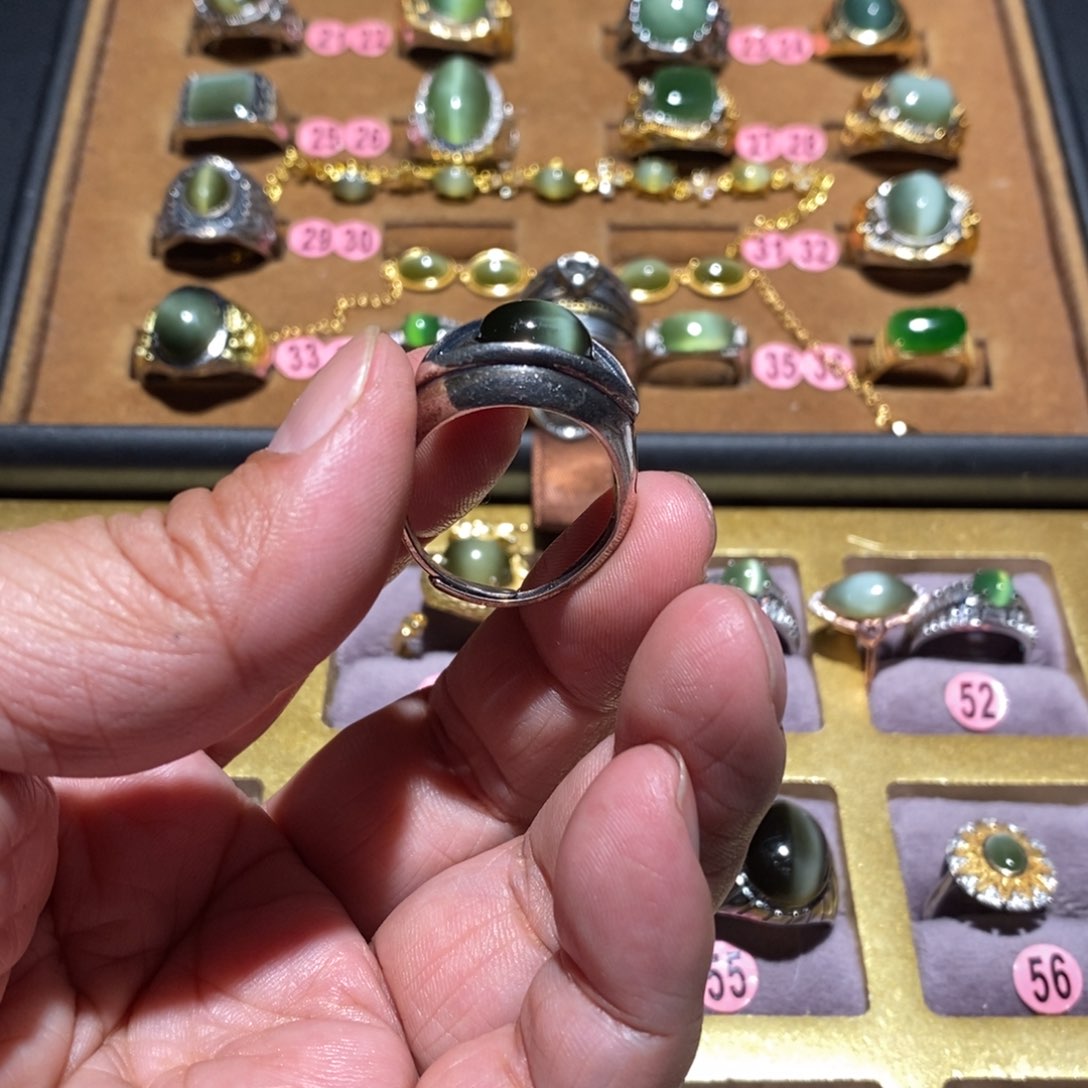 和田玉（碧玉）戒指银S925镶嵌柳**扬