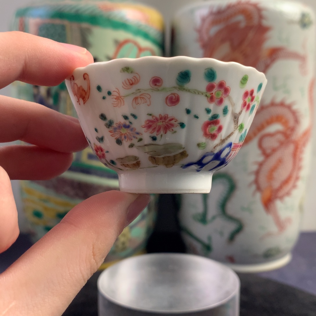 陶杯子12947瓷器—粉彩花卉纹菊瓣杯