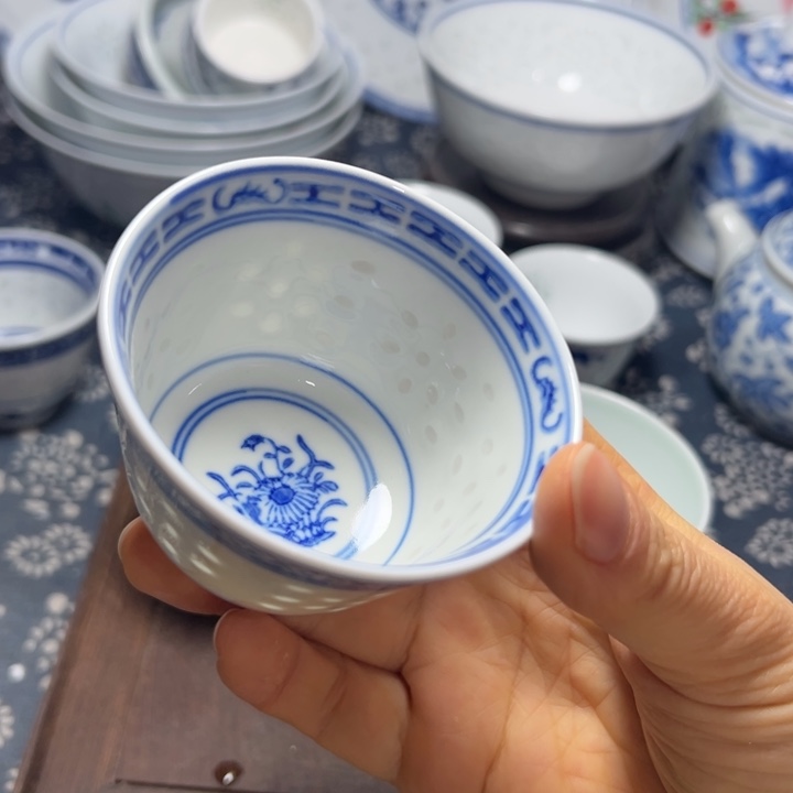 陶玩玉兰花老二缸盅6个