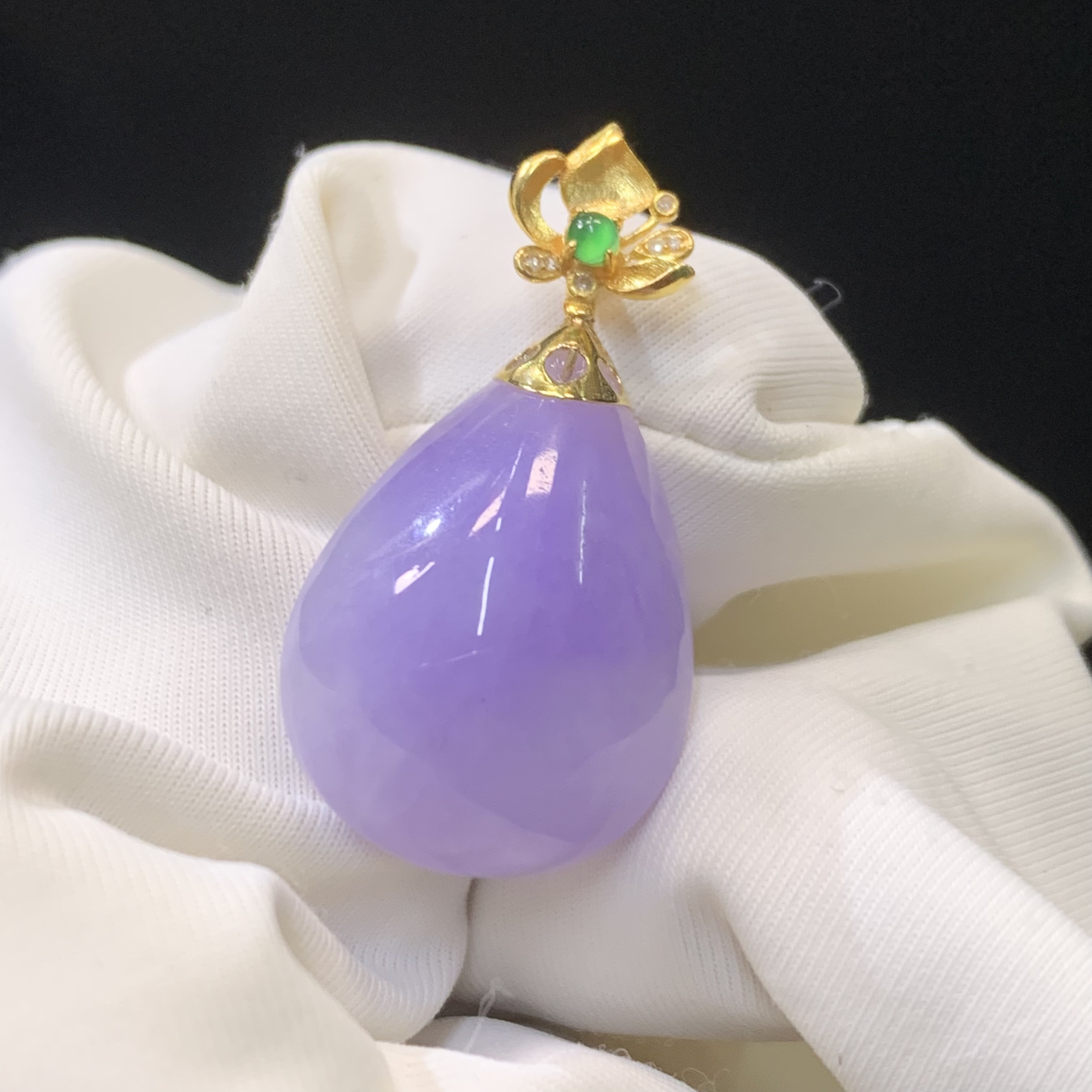 【金鑫】18k红春紫罗兰水滴吊坠*老种紫罗兰水滴吊坠正缅翡翠A货