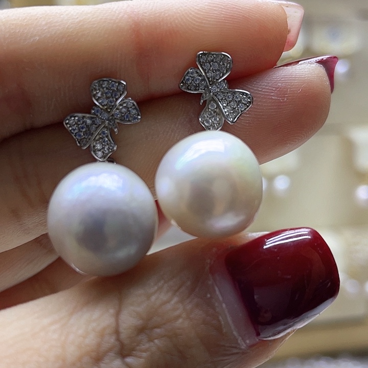 淡水珍珠耳饰银S925镶嵌