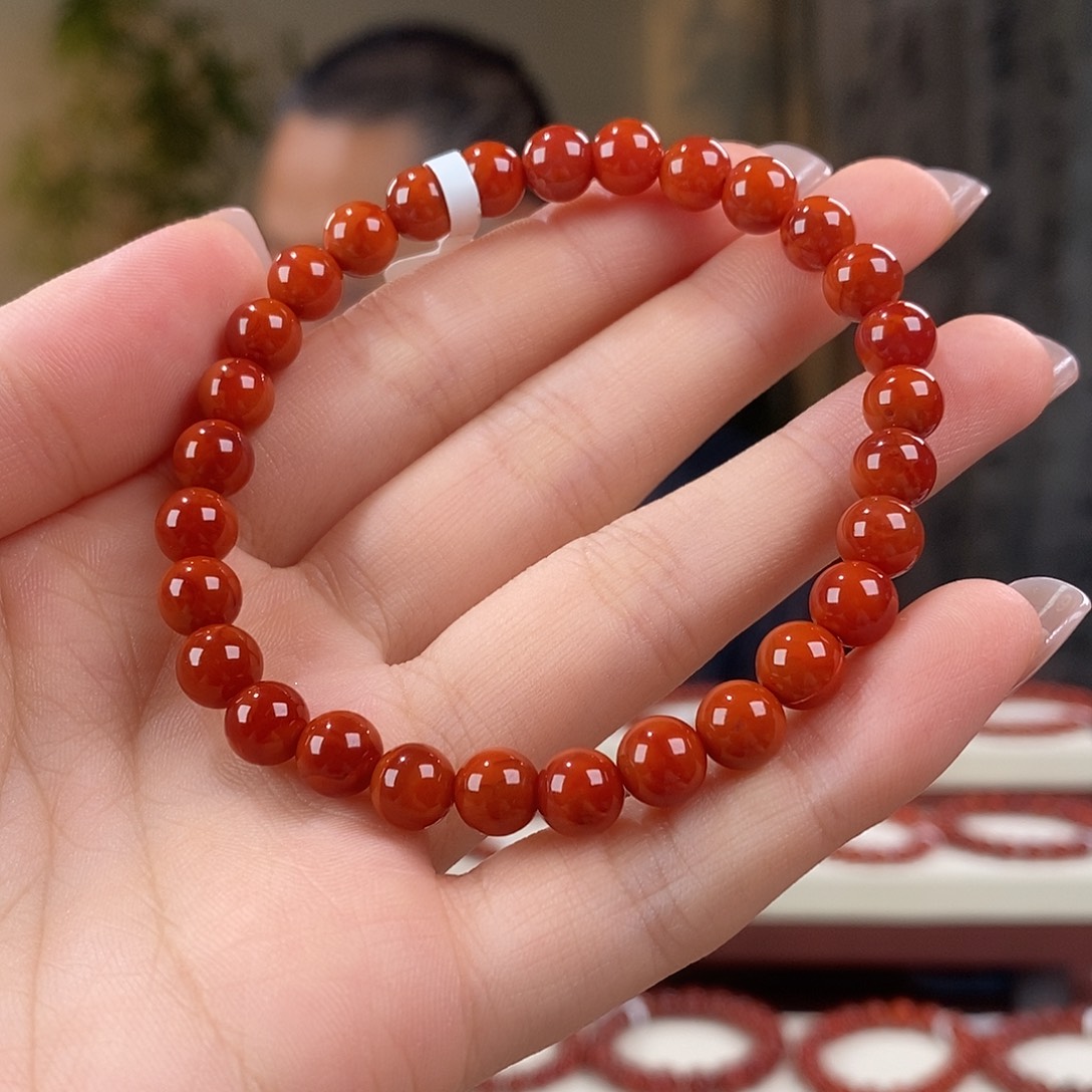 南红玛瑙未镶嵌手串原矿6.5mm稀有4A+级别满色满肉瓦西川料