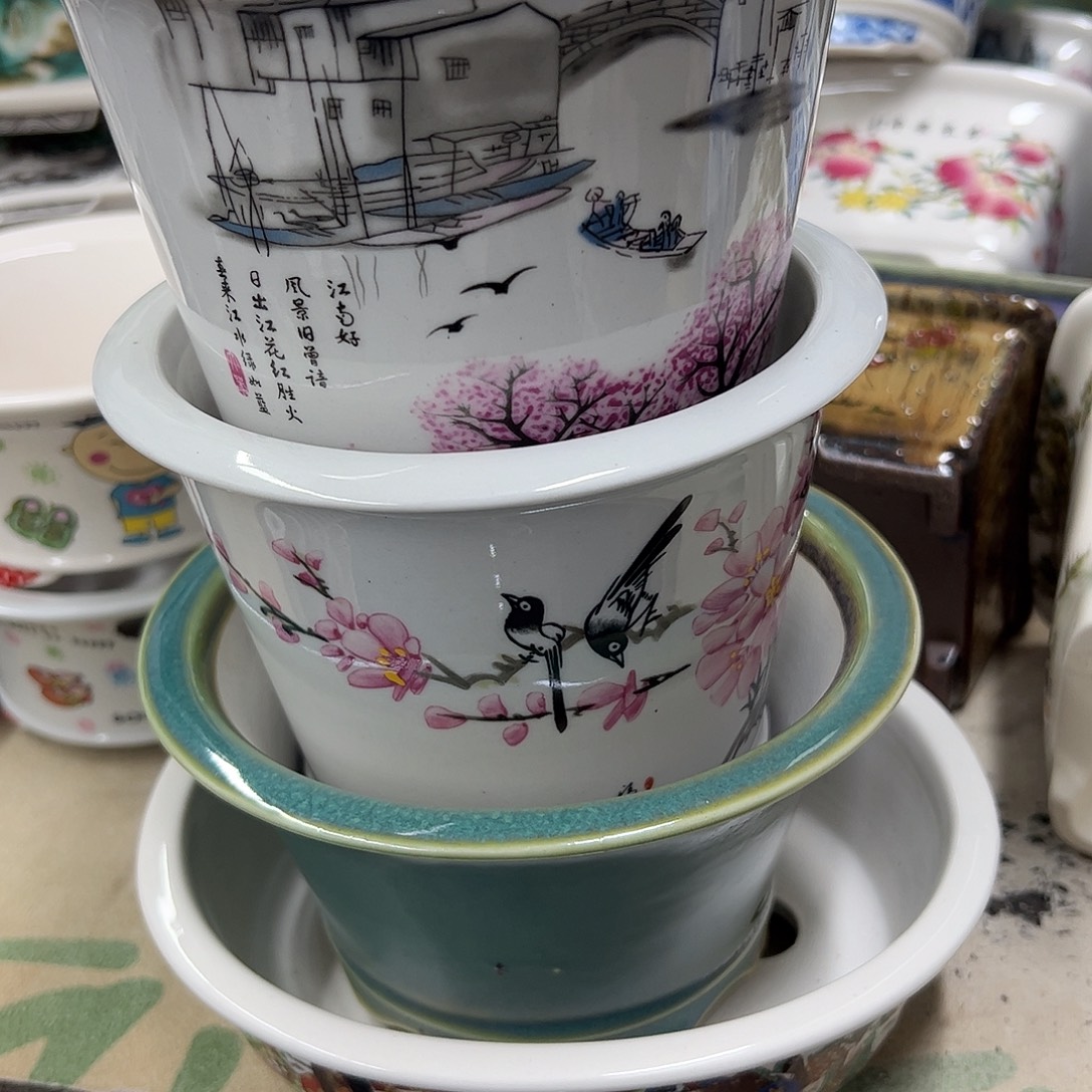 紫砂花盆645号瑕疵4个磕碰口不正处理介意勿拍