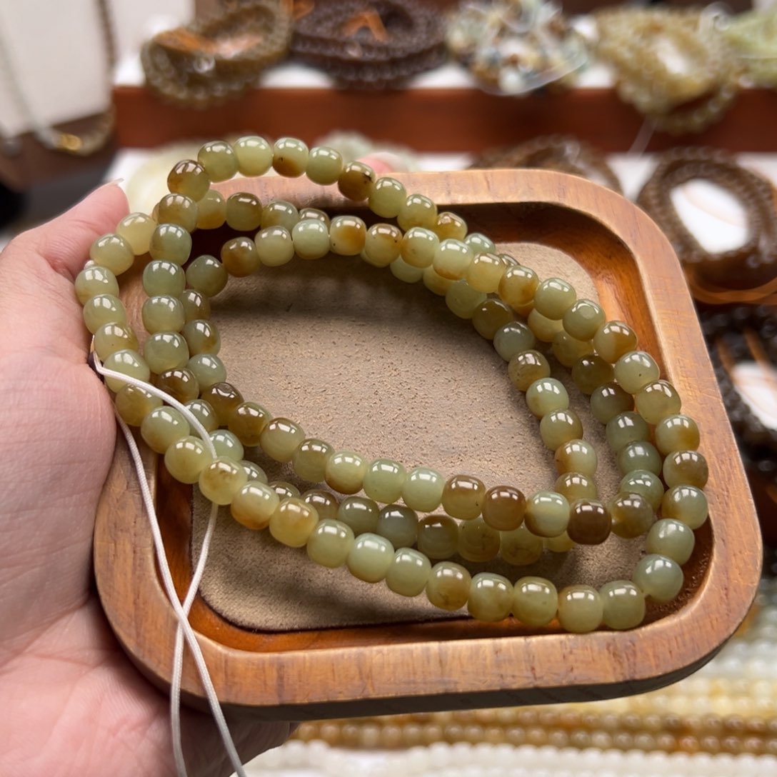 毛衣链未镶嵌和田玉珠串6*7mm