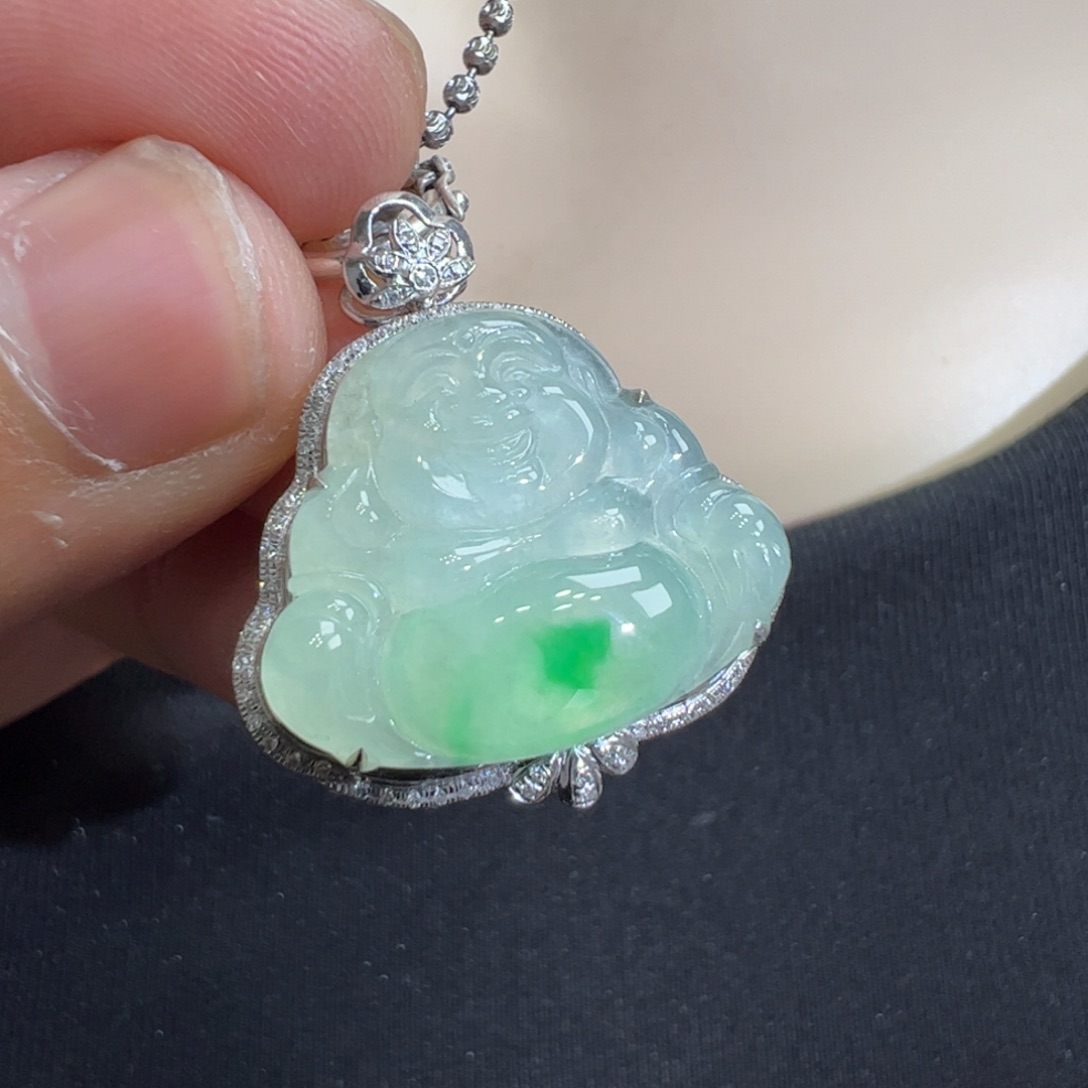 翡翠吊坠(不含链)18K金镶嵌