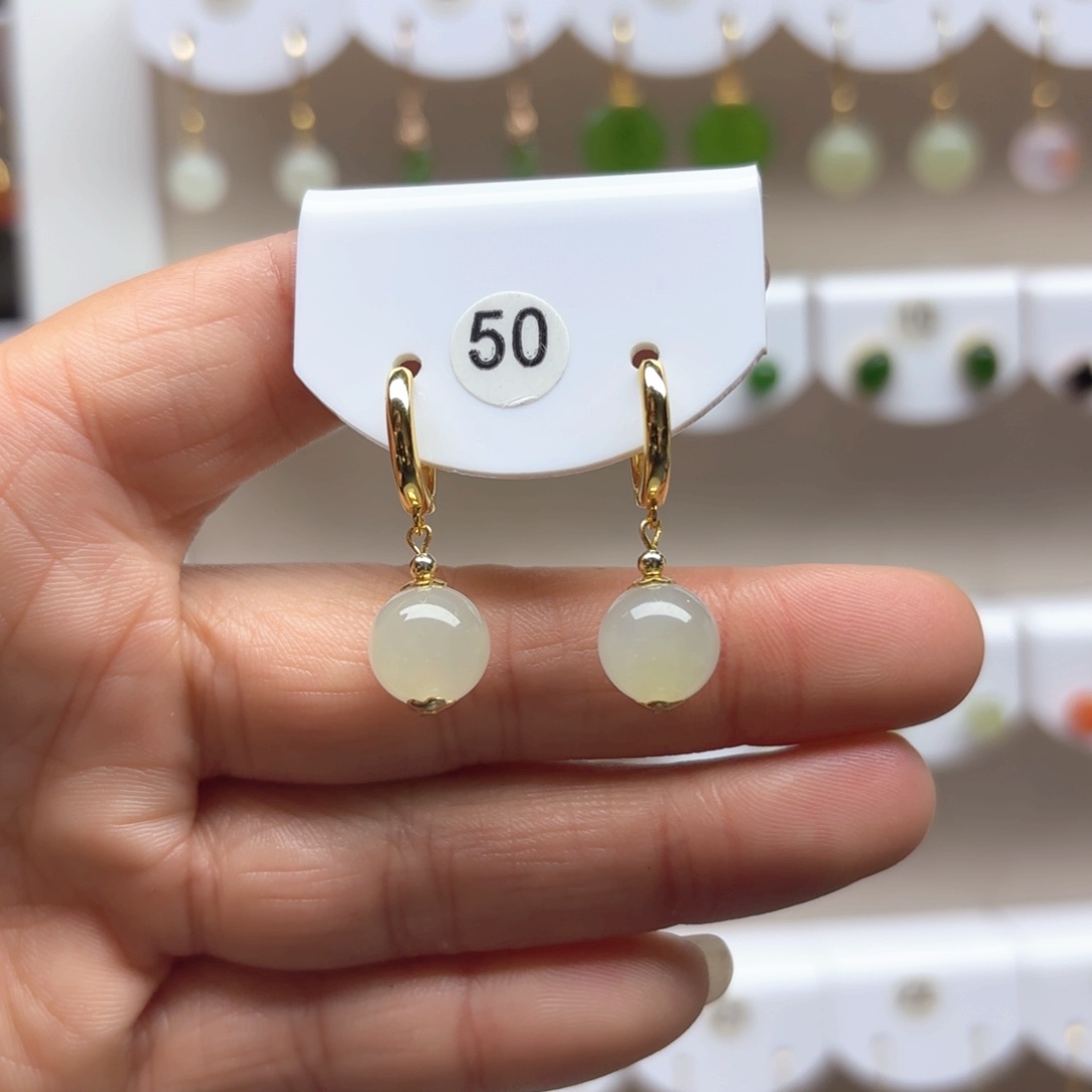 和田玉耳饰银S925镶嵌