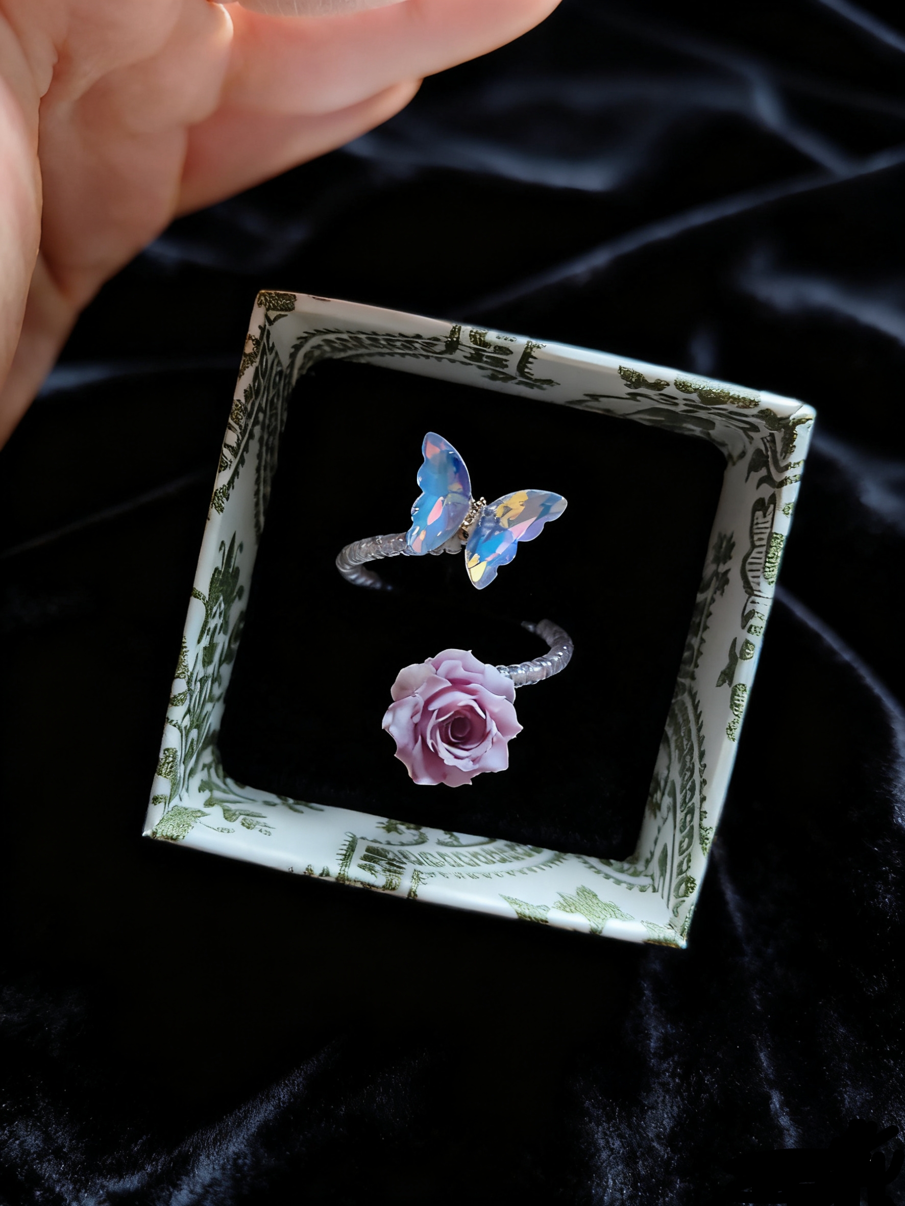 非金属树脂戒指 潮玩纯手工DIY戒指蝴蝶花朵时尚指环气质