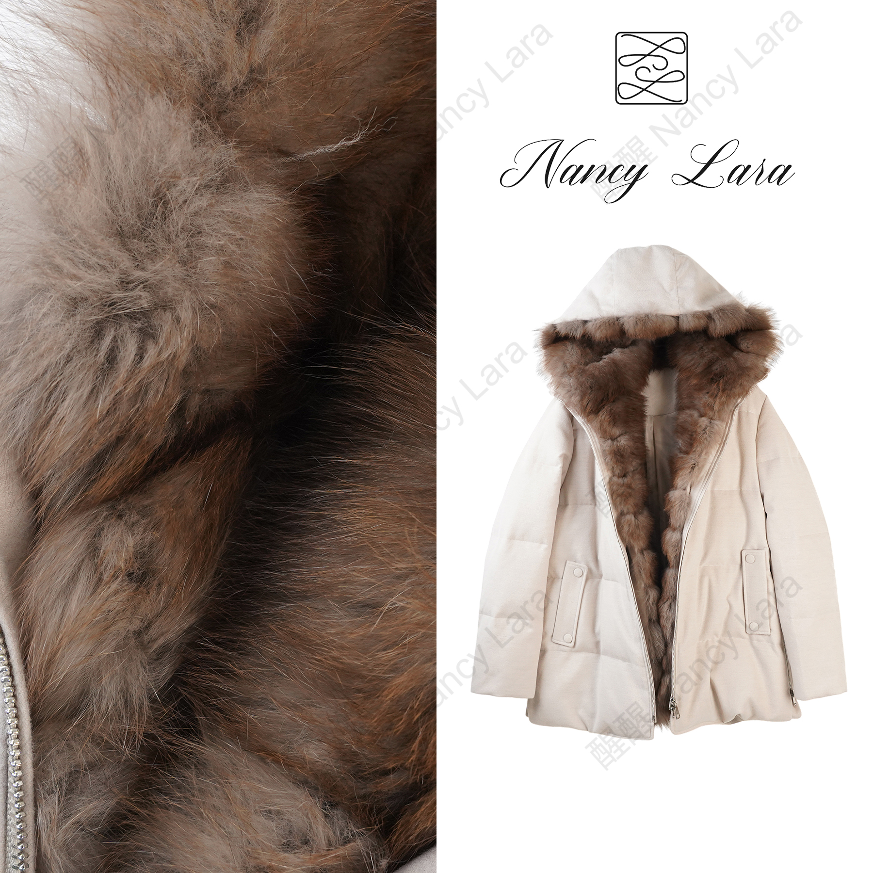 Nancy Lara 时尚短款带帽狐狸毛领鹅绒服 NL01X2532