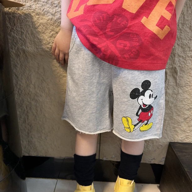 现货MZ.儿童夏季新款日系老鼠印花毛圈卷边百搭卫裤343