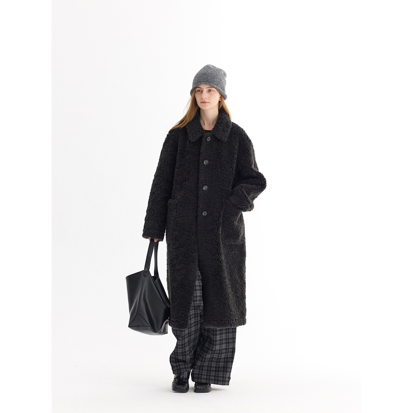 CHALAMON夏拉蒙 100%绵羊毛翻领羊羔毛外套复合皮毛一体保暖大衣