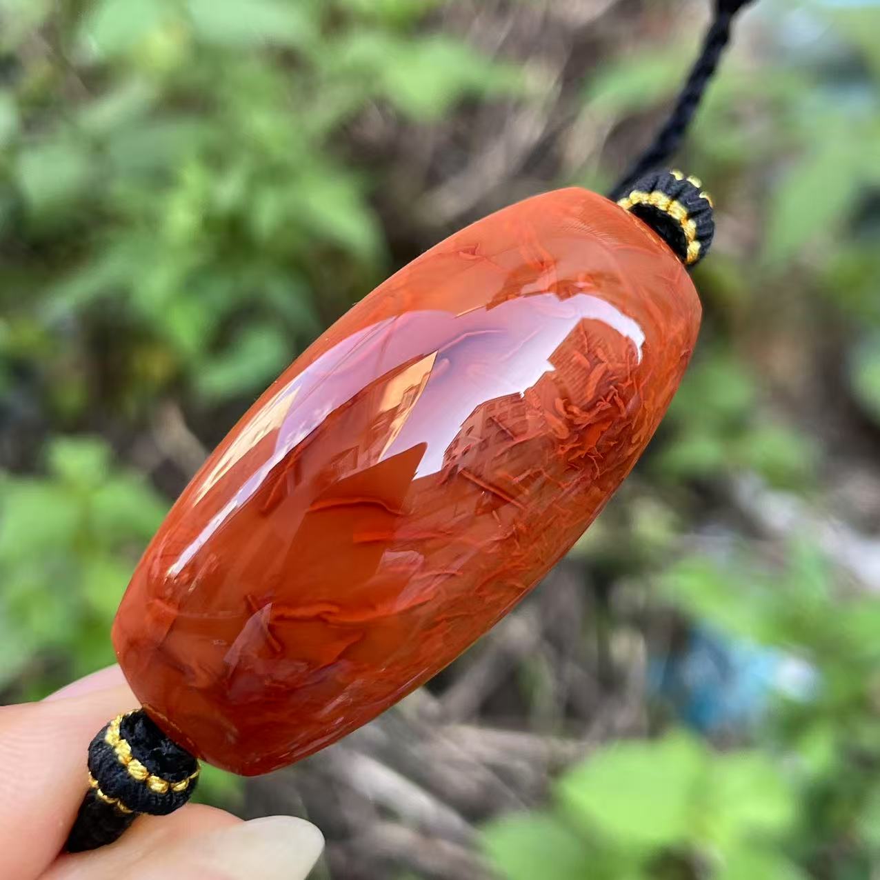 传承全品级 南红瓦西柿子红妖花火焰手牌 纹路漂亮43.4*19.8*9.6