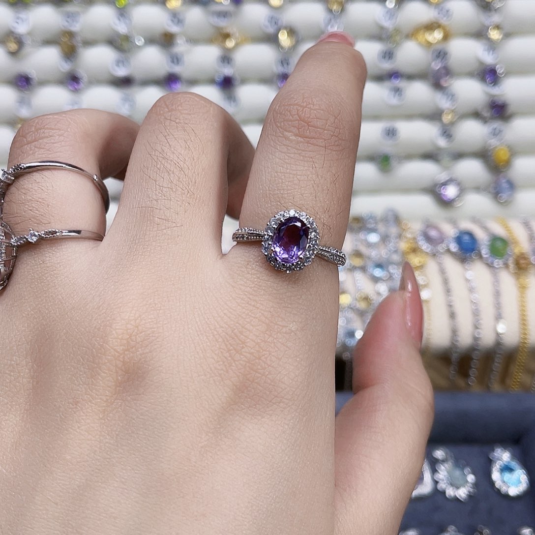 紫晶戒指银S925镶嵌