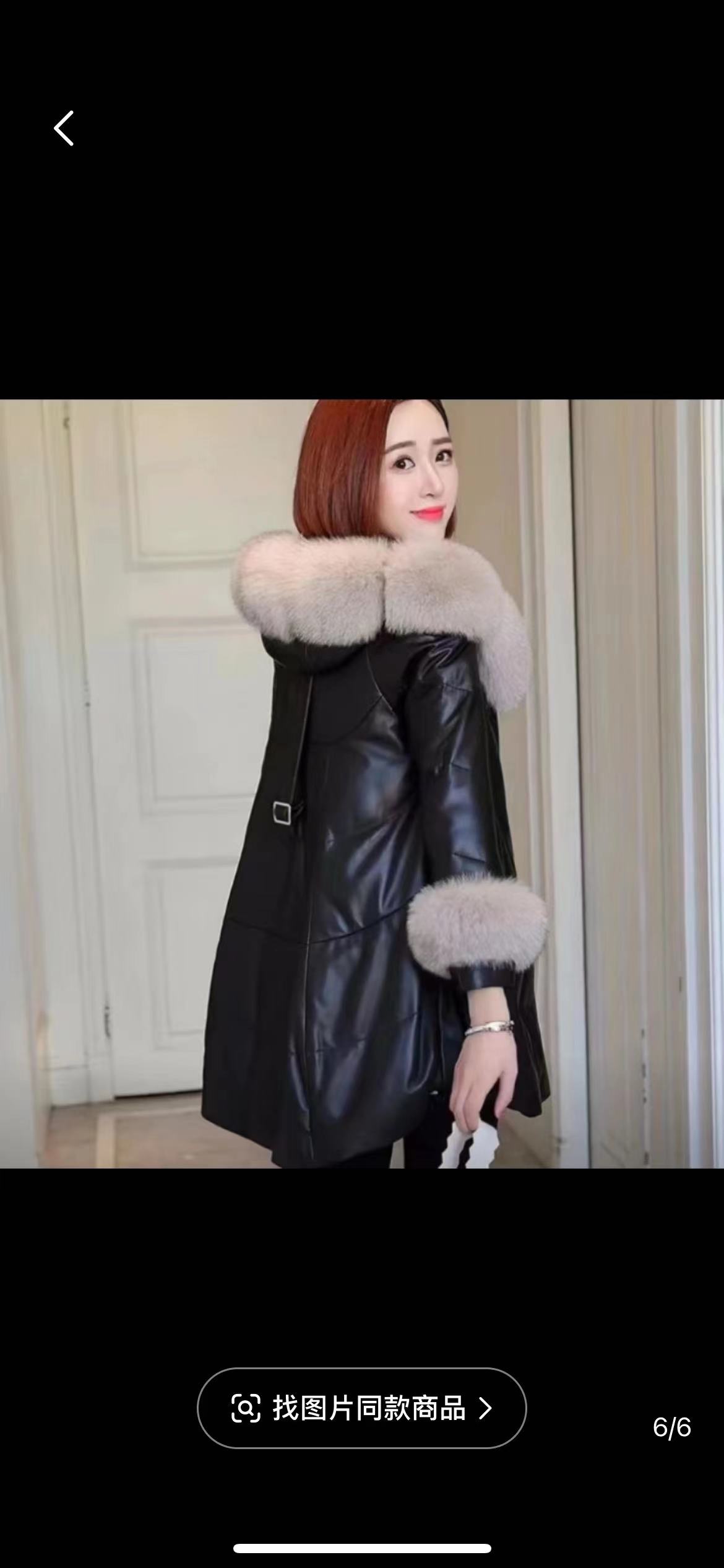 宽松型拉链,带毛领中长款皮衣网红大毛领女款外套