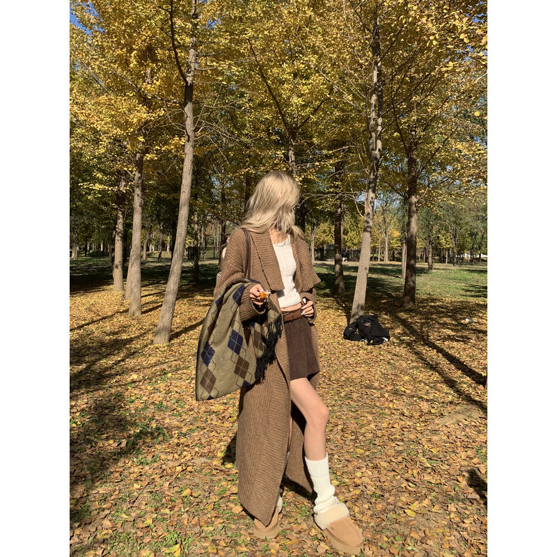 8uioio《魁北克枫林》长款针织衫外套女慵懒毛衣开衫 K41146320