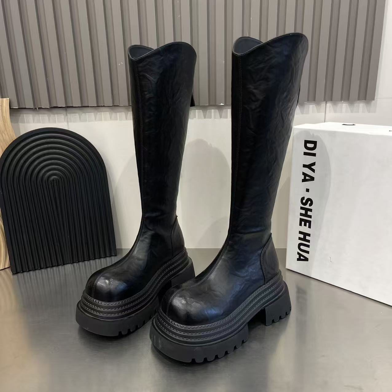 小个子不过膝长靴女2025年秋季新款长筒靴厚底靴子高筒加绒骑士靴