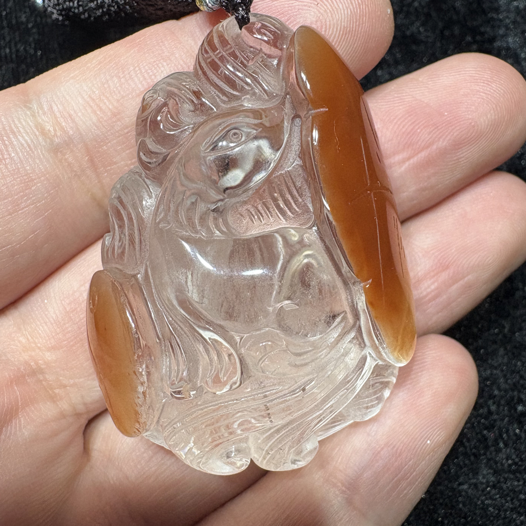 兔毛狐仙天然水晶手工雕刻吊坠