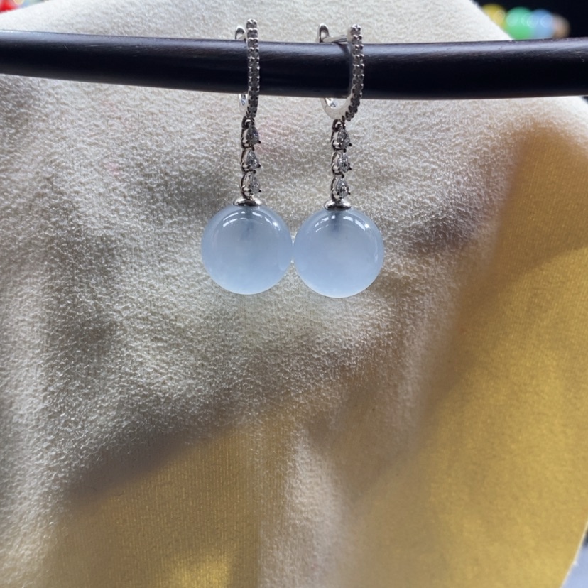 【闪购商品】翡翠耳饰18K金镶嵌?****?蓝底圆珠耳坠