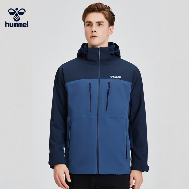 HUMMEL三合一冲锋衣秋冬户外登山运动防风连帽可拆卸撞色防水外套