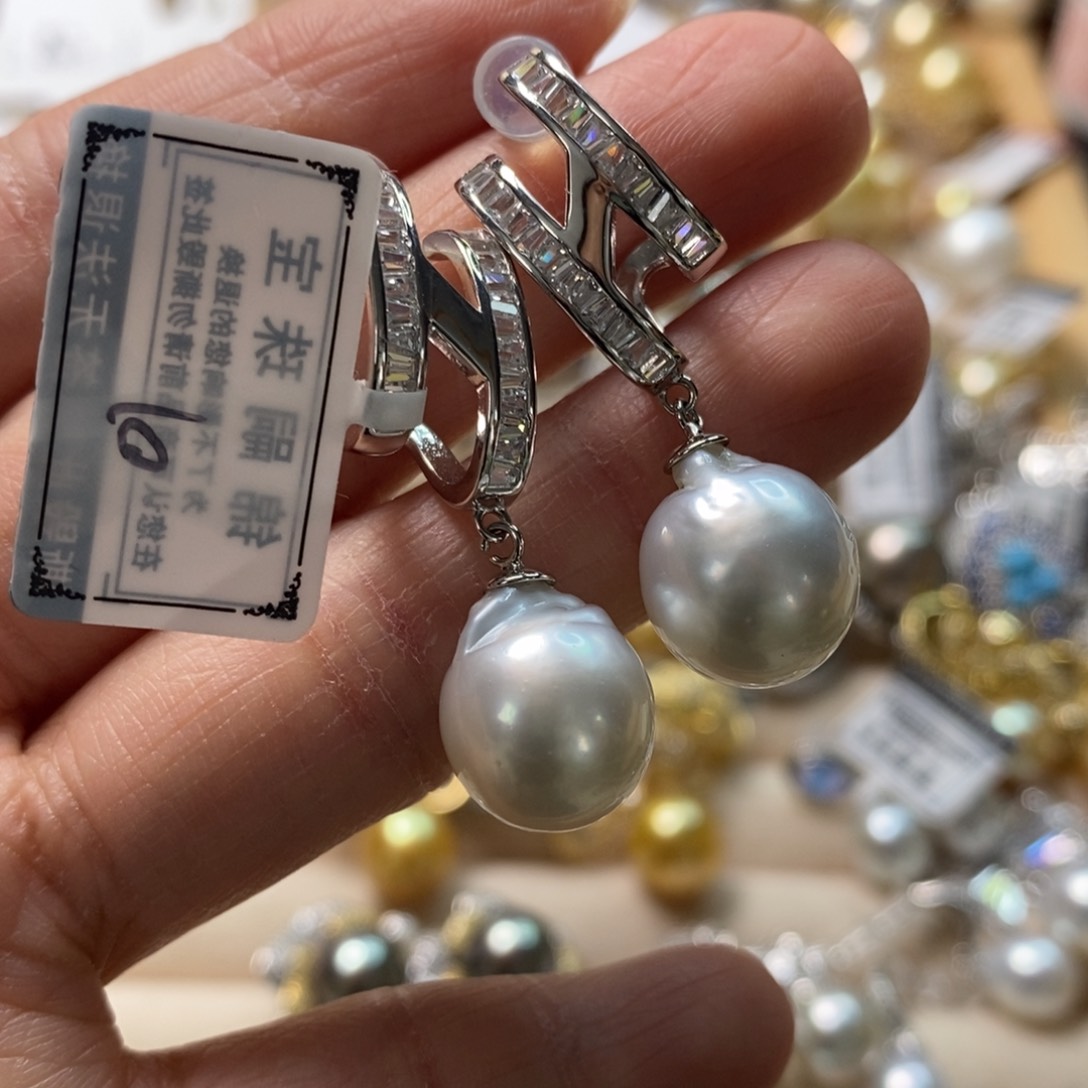 海水珍珠耳饰银S925镶嵌