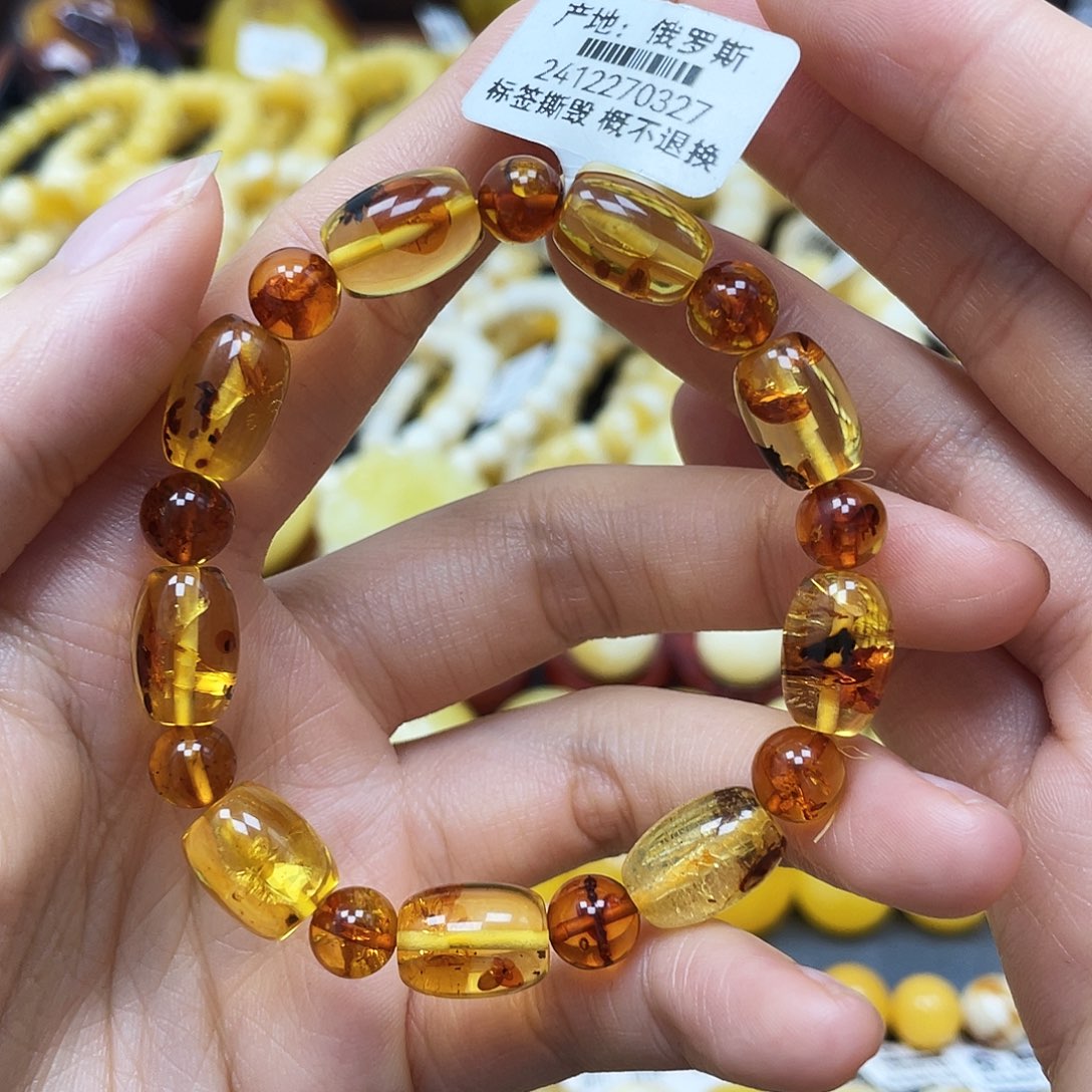 未镶嵌蜜蜡裸石花珀手串福利