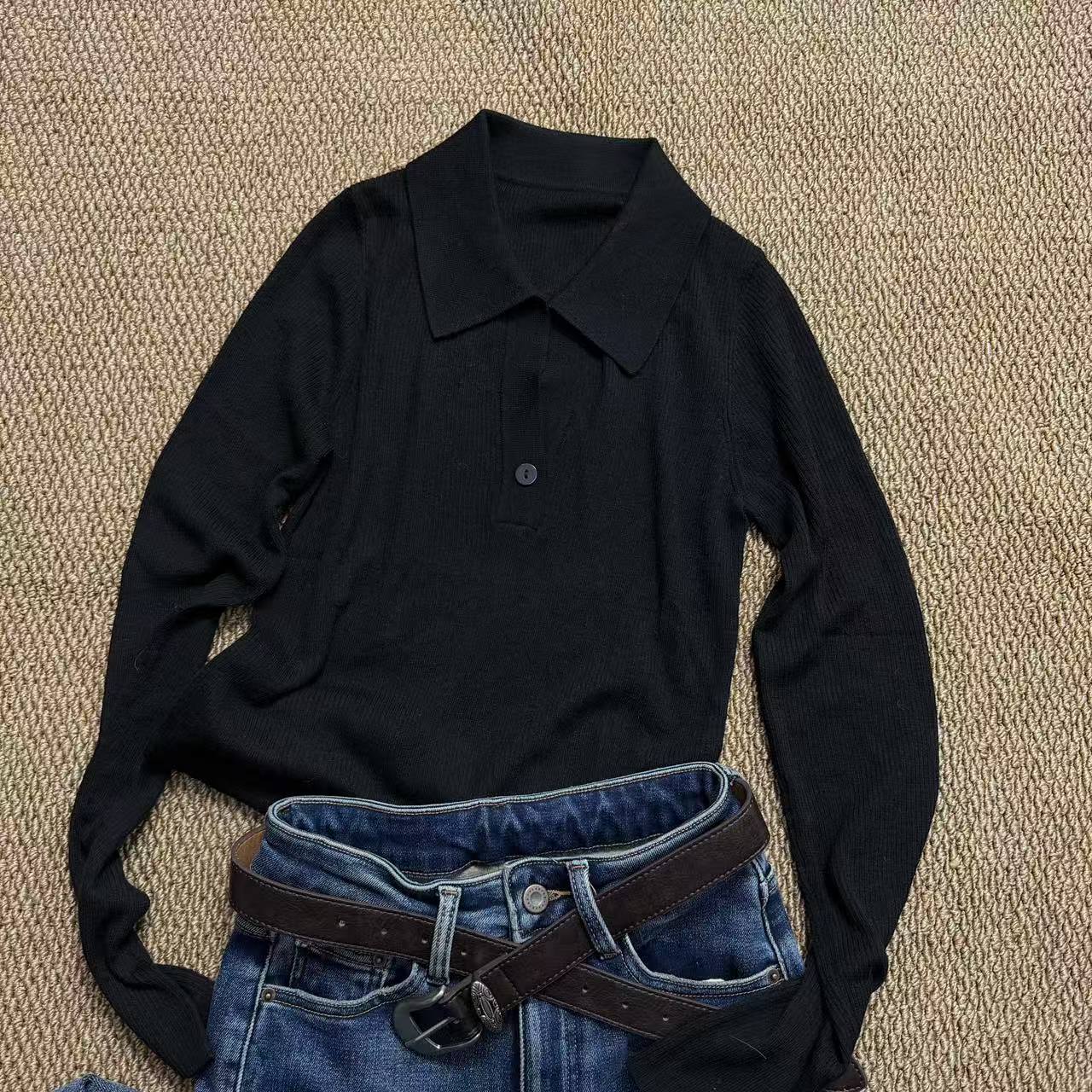 秋冬百搭亲肤POLO领针织修身上衣