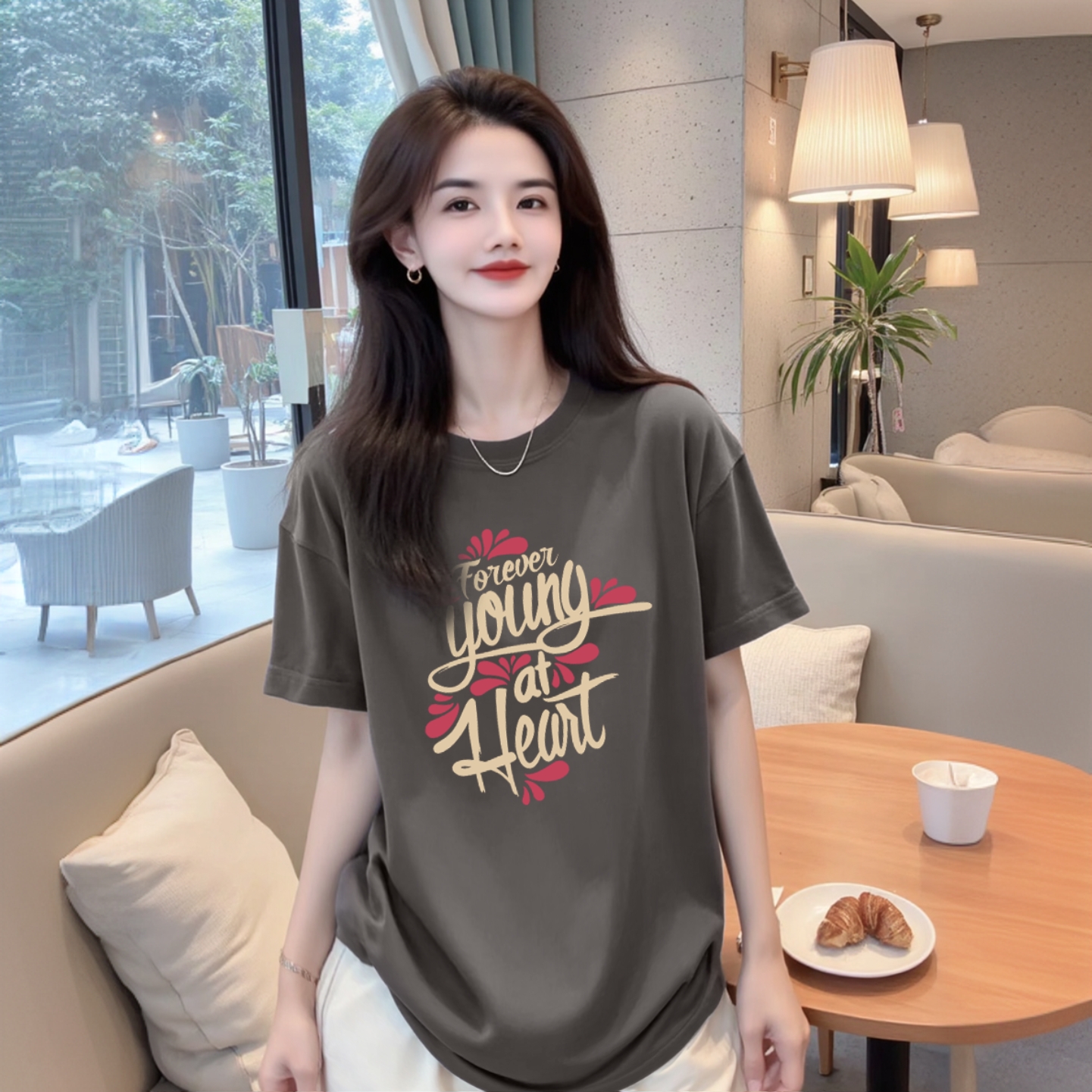 【漫游者】纯棉夏季短袖T恤休闲宽松显瘦印花圆领时尚休闲百搭上衣