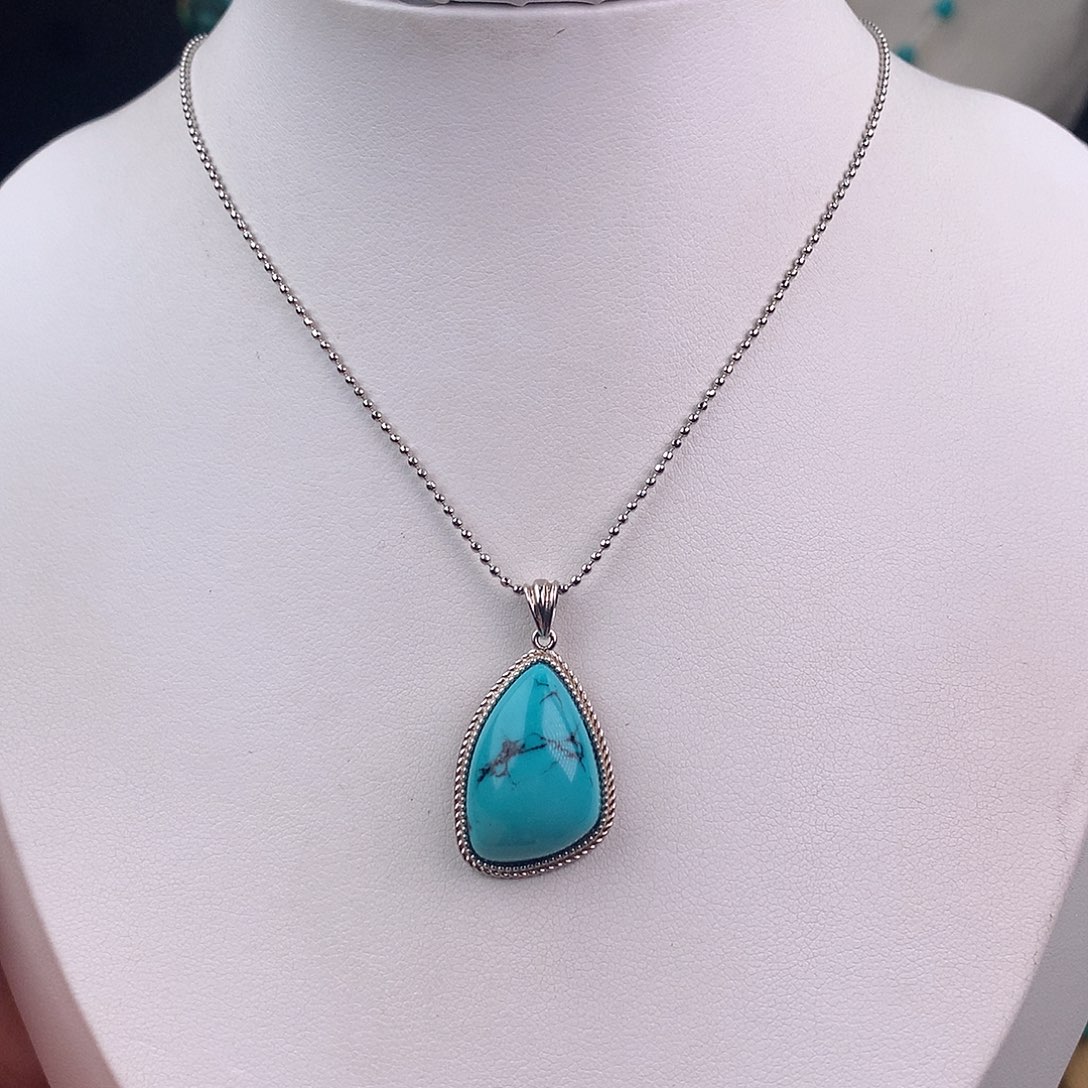 绿松石银S925镶嵌吊坠(不含链)