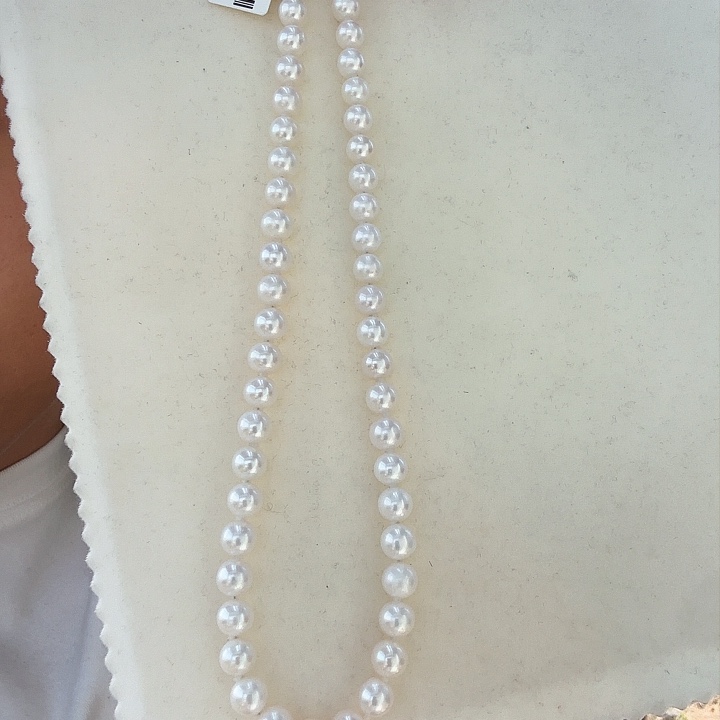 淡水珍珠颈饰银S925镶嵌7-8无核极光镜面正圆白亮