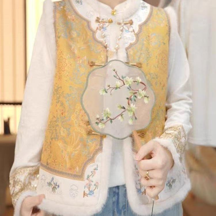 《雁无声-棉马甲》加棉加厚2025新中式国风提花女士百搭马甲