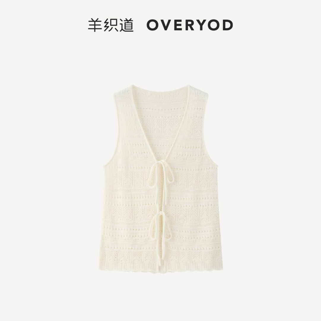 羊织道 · 云汀 2025年夏新款薄款老风无袖女士上衣羊毛镂空马甲
