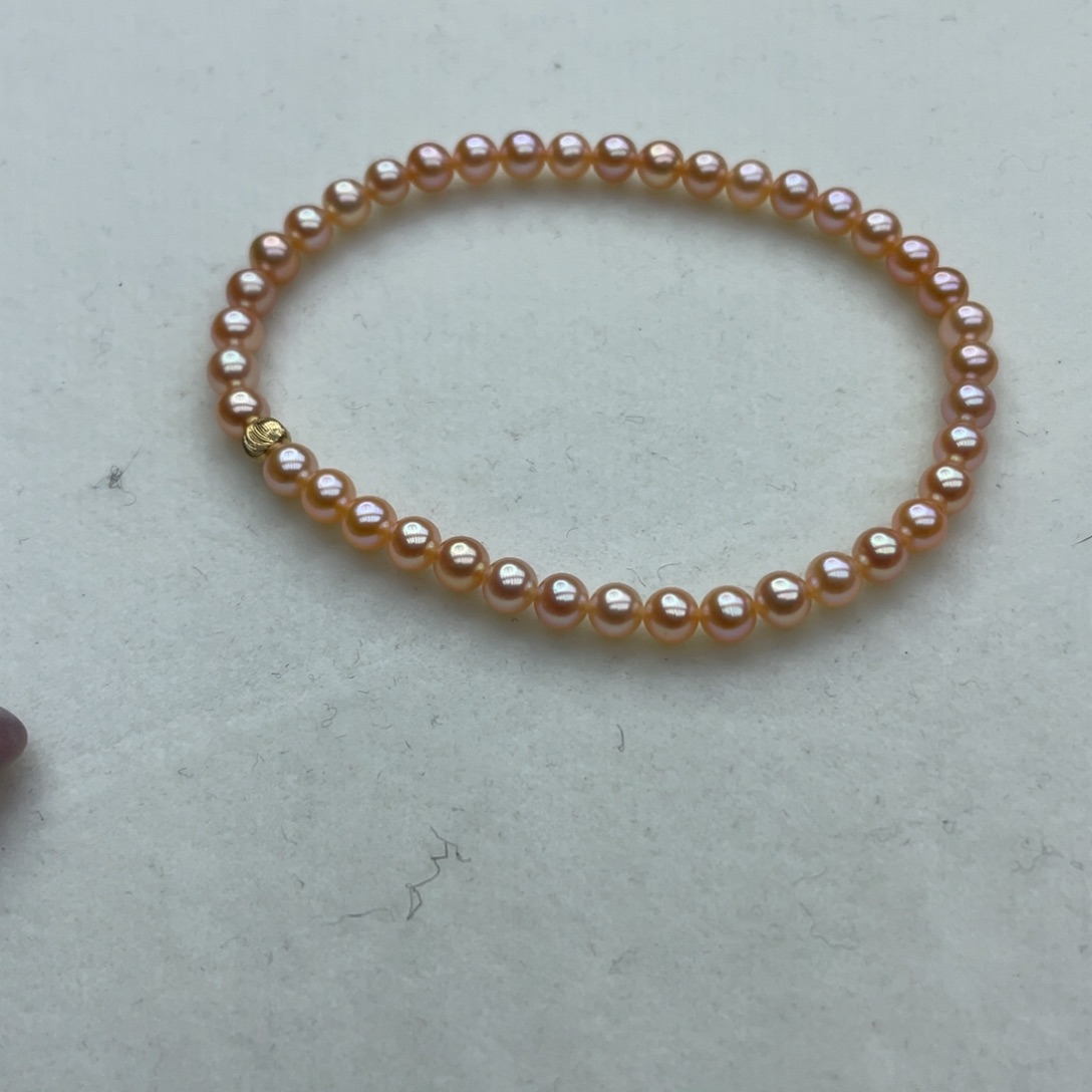 淡水珍珠手串银S925镶嵌4-5mm中国金