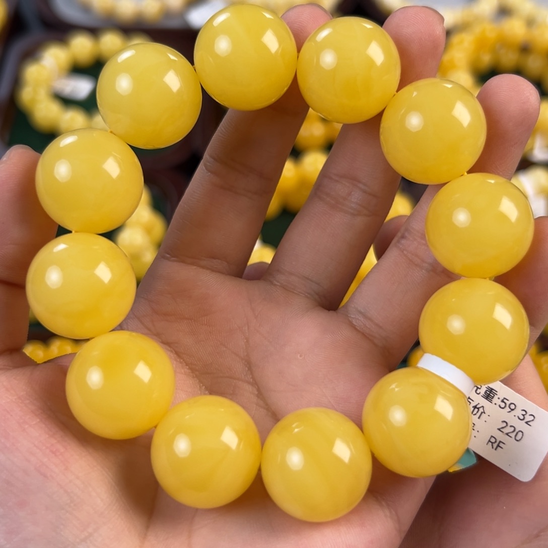 琥珀未镶嵌手链59.32g焦皮同料圆珠2.0 rf