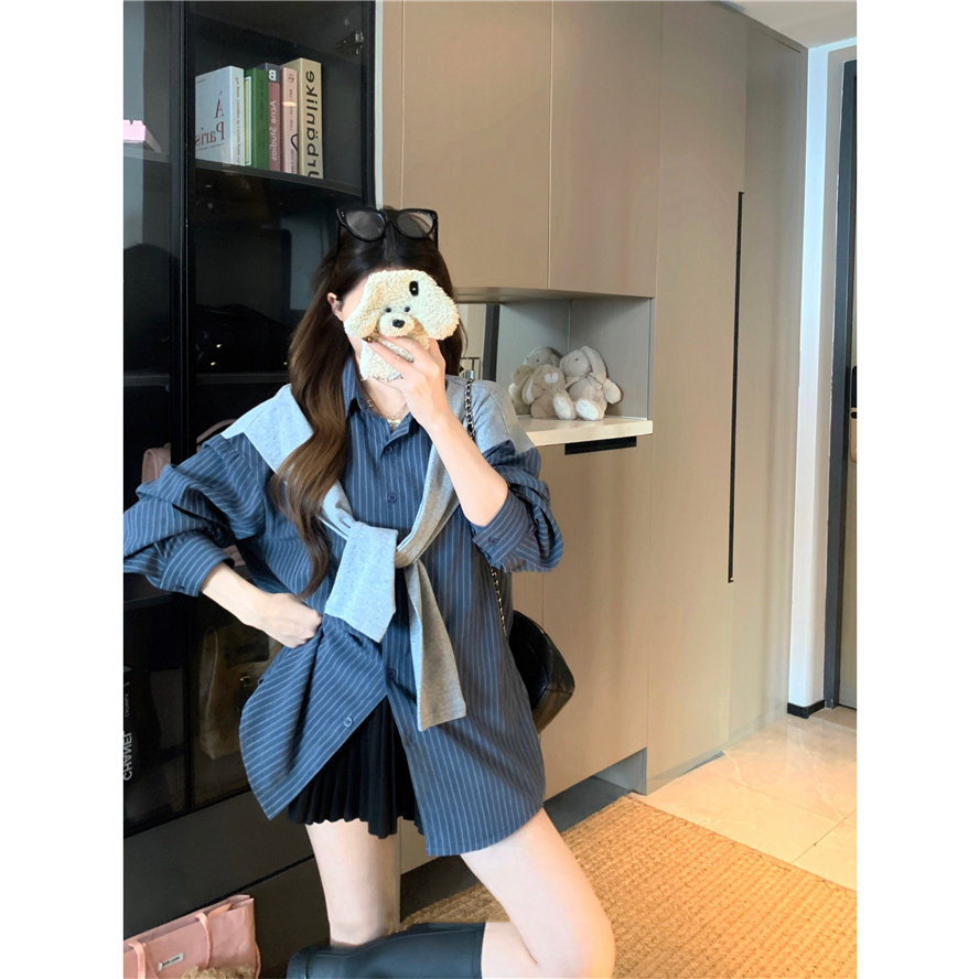 百搭条纹衬衫女秋季2025新款休闲宽松显瘦春秋气质小个子上衣潮