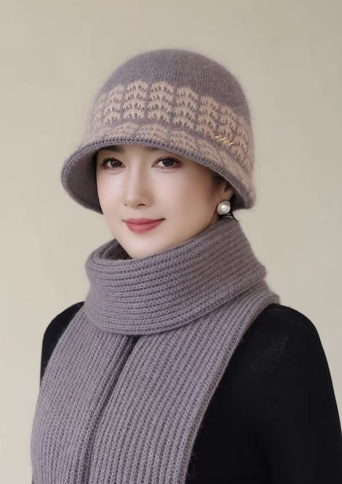 中老年帽子女冬天毛线棉帽奶奶妈妈护耳保暖老人老太太针织帽