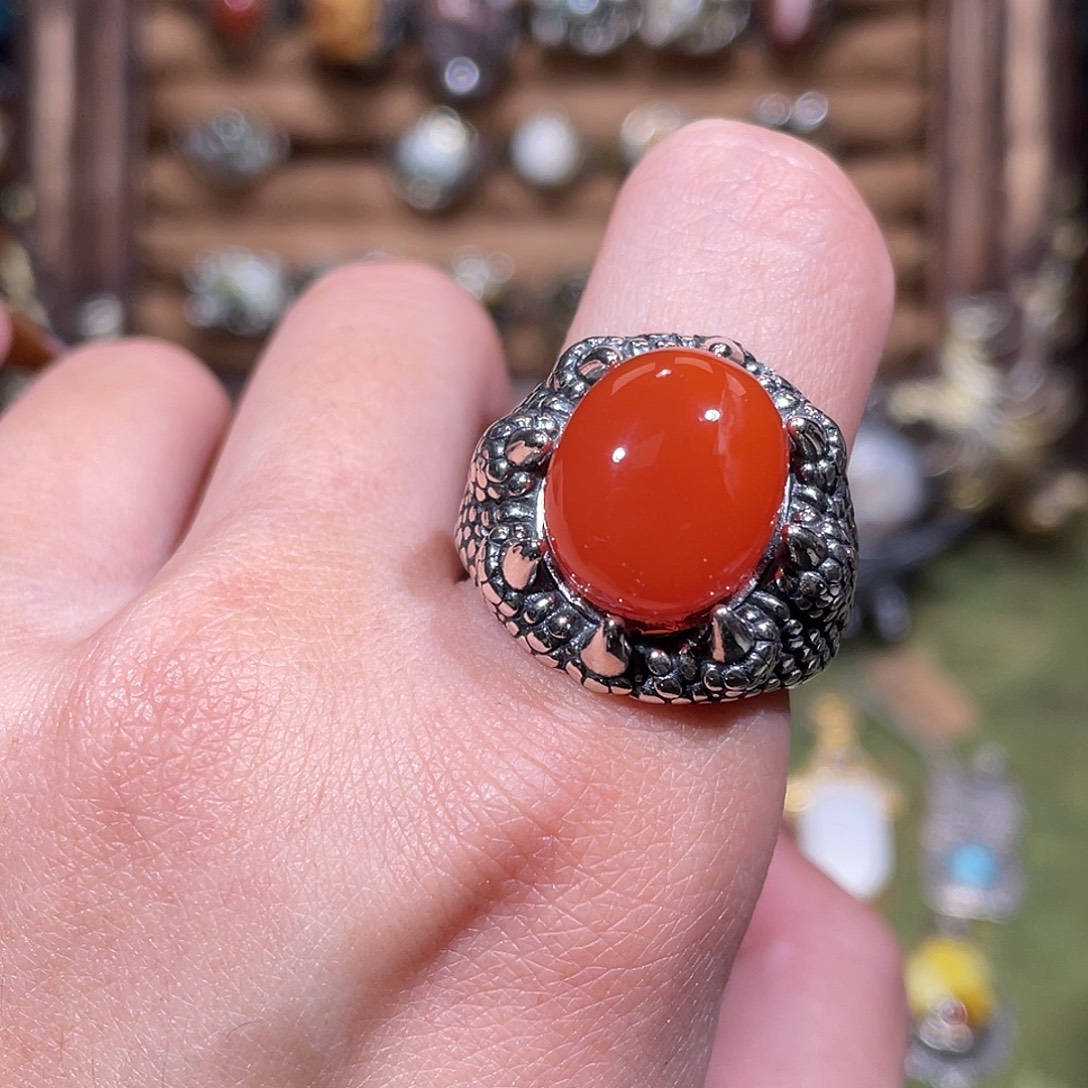 南红玛瑙银S925镶嵌戒指
