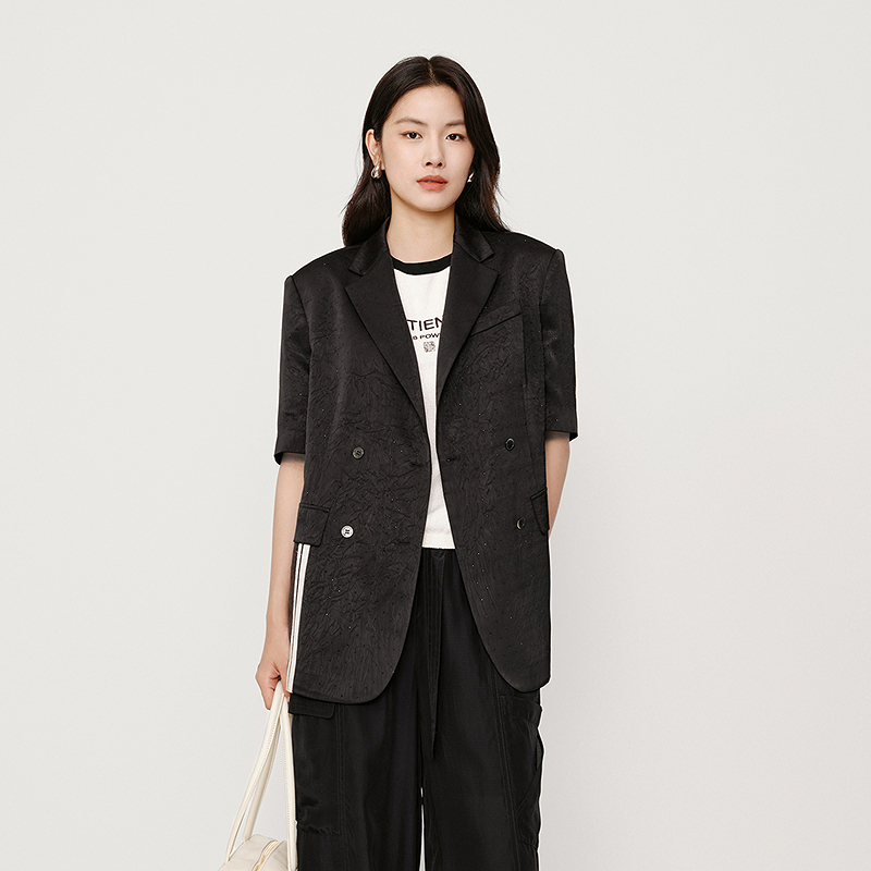 【都市漫游】HPLY荷比俪225秋女双排扣西装短袖外套​HMF32520109