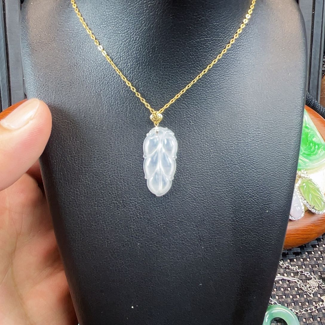 翡翠18K金镶嵌吊坠(不含链)JF005款18K镶嵌叶子