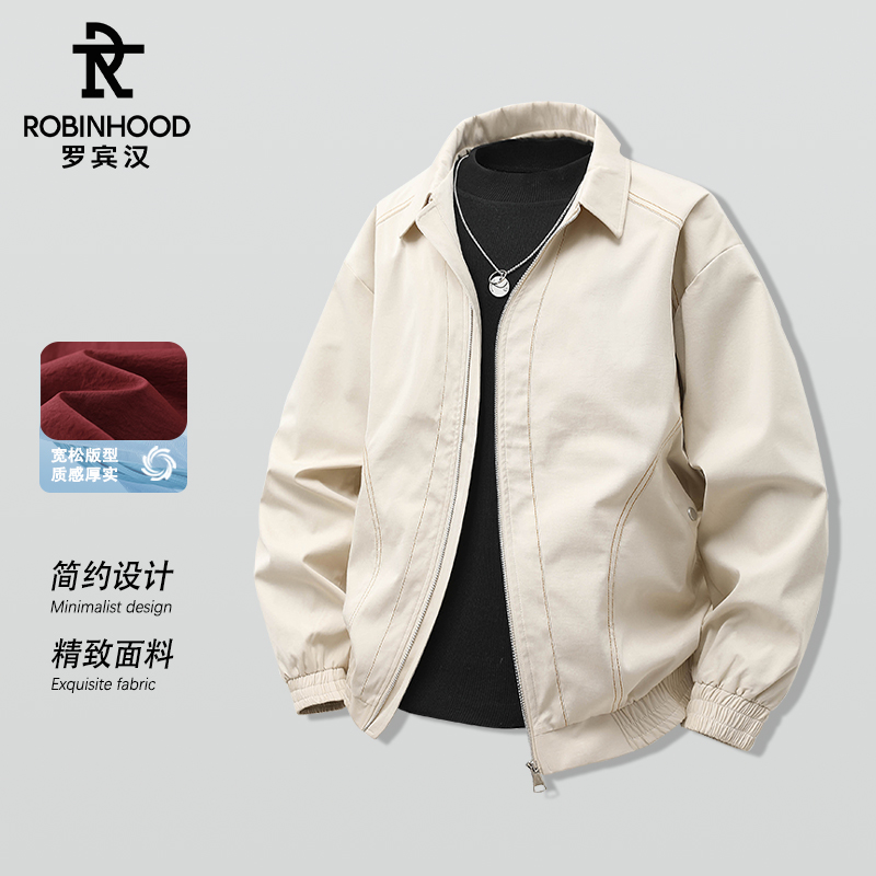 罗宾汉严选美式外套男春季潮流翻领工装夹克男女同款百搭上衣男装