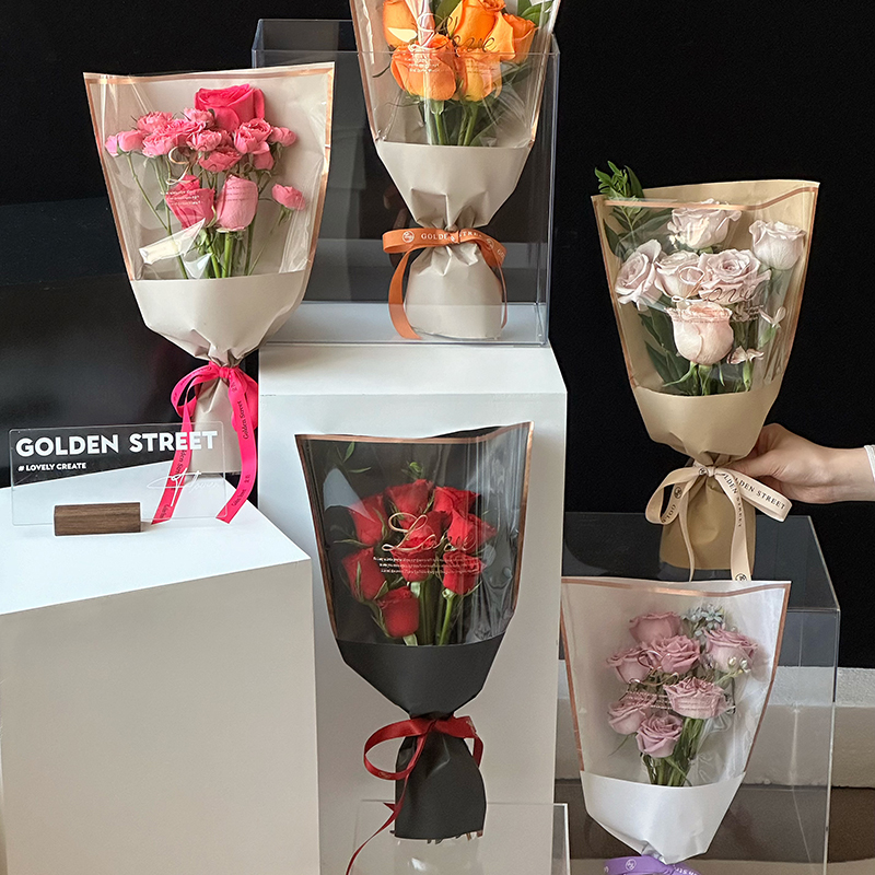 【喜儿】love烫金牛皮多支袋花束多支袋花束包装袋花艺包装材料