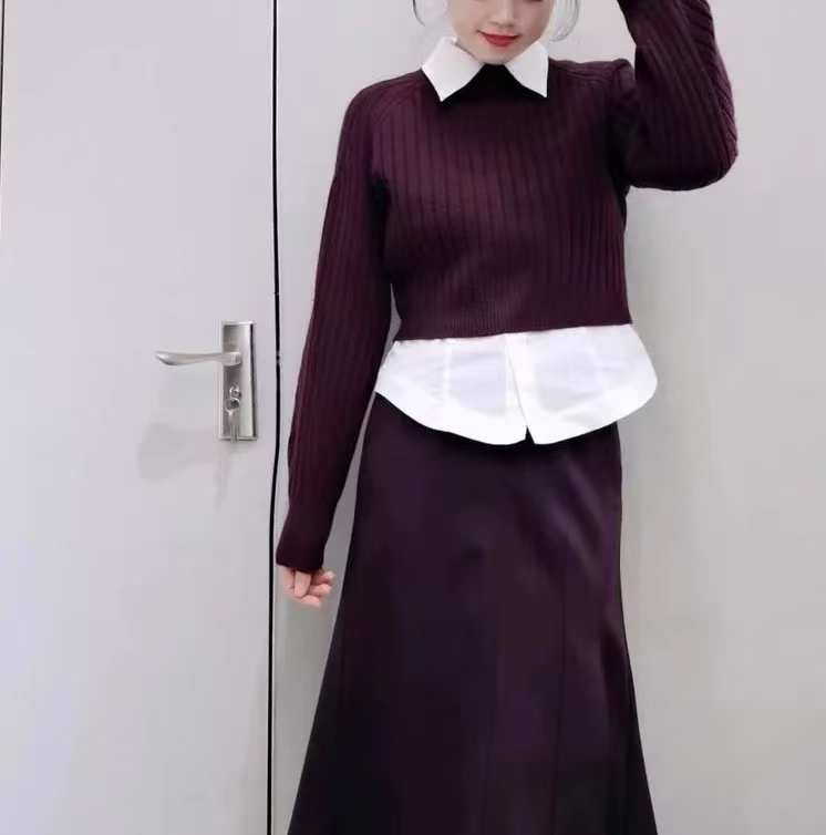 25春新款时尚气质百搭针织马甲翻领衬衫两件套女0132