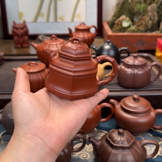茶壶紫砂懿**变六方竹鼎朱泥