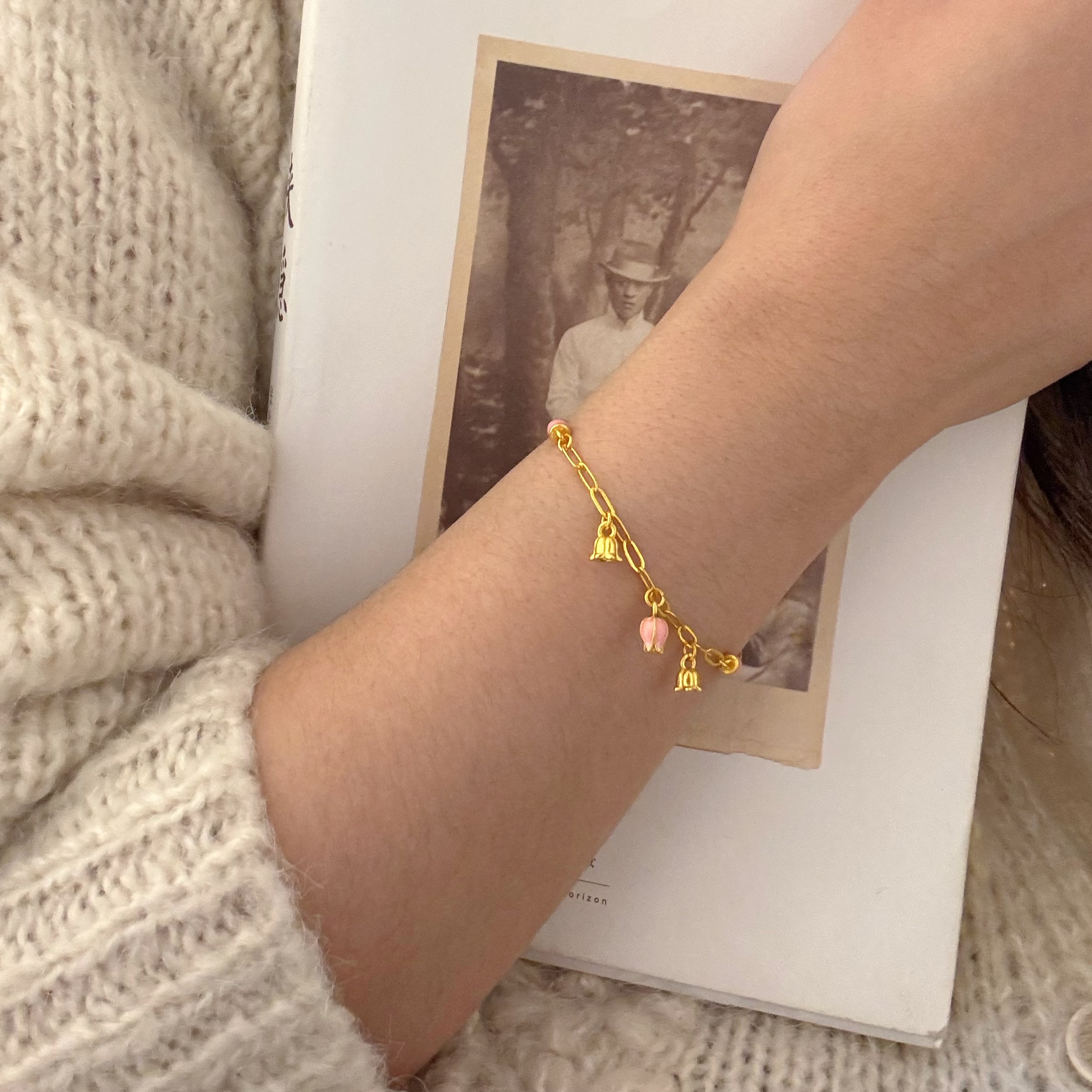 铜合金手链 莫奈郁金香手链 时尚简约饰品