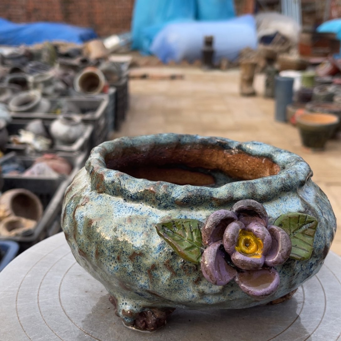 红陶粗砂陶手工花盆