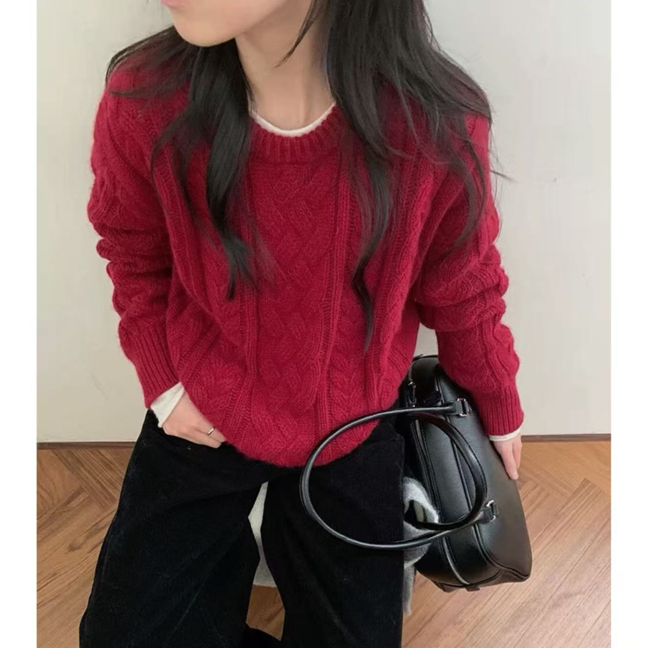 【恋冬】慵懒加厚韩版 麻花针织休闲女套头毛衣潮2633