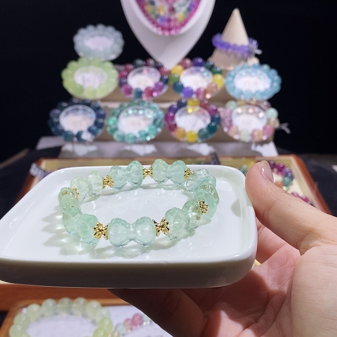 银S925镶嵌手链萤石帕蓝色蝴蝶结